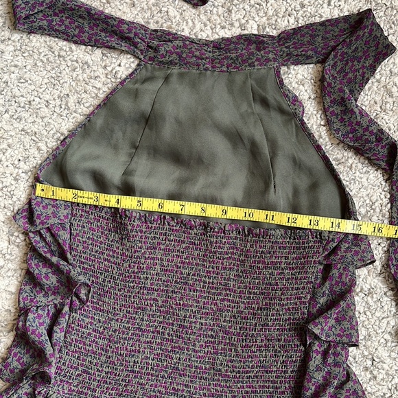 Women's Ruffled Floral Halter Top, Purple/Green, S - Picture 6 of 9